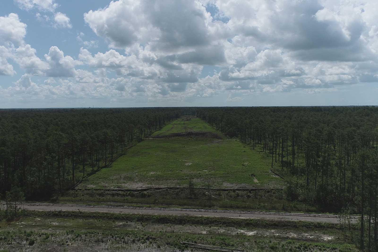 Clearing has been performed at the site of a future bridge over the Camp Lejeune Railroad.